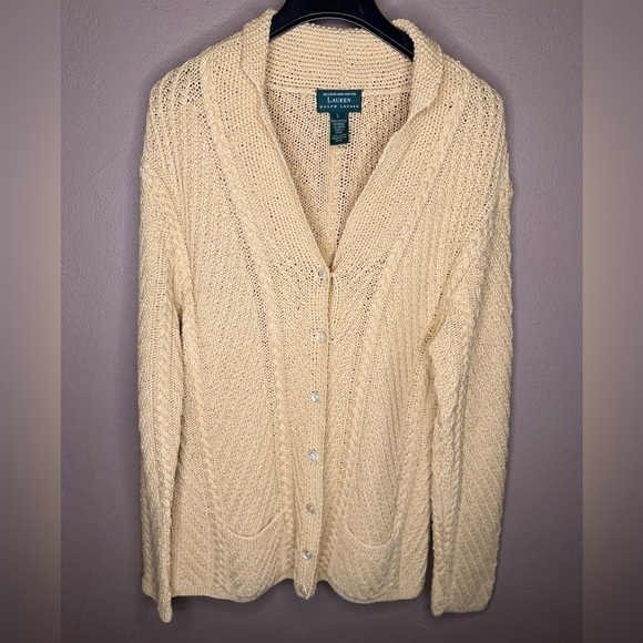 Lauren Ralph Lauren Sweaters - Rare Vtg Ralph Lauren Exclusive Hand Knit Soft Yellow Sweater Cardigan Size Lrg